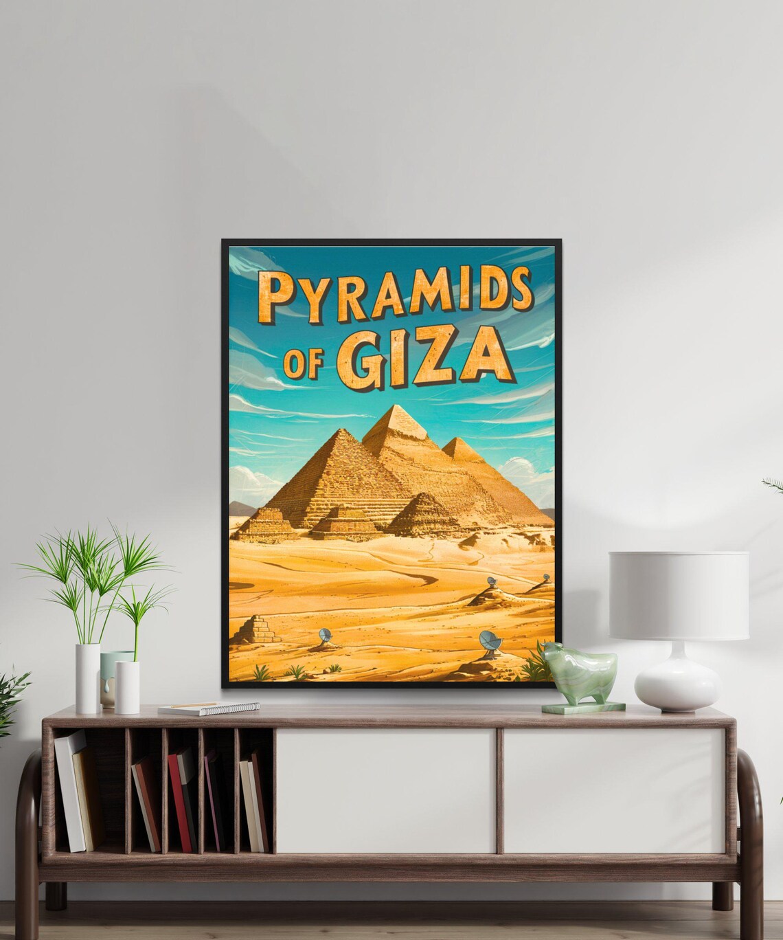 Pyramids of Giza Egypt Retro Desert Sunset Illustration Poster - Image 3
