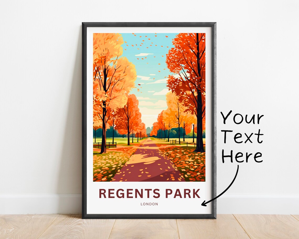 Regents Park London Garden Fountain Personalized Travel Poster