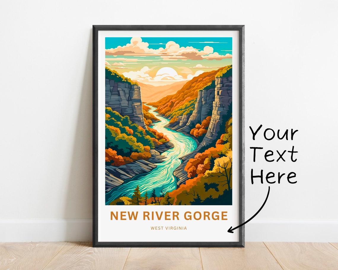 Personalized New River Gorge WV Autumn River Canyon Travel Poster