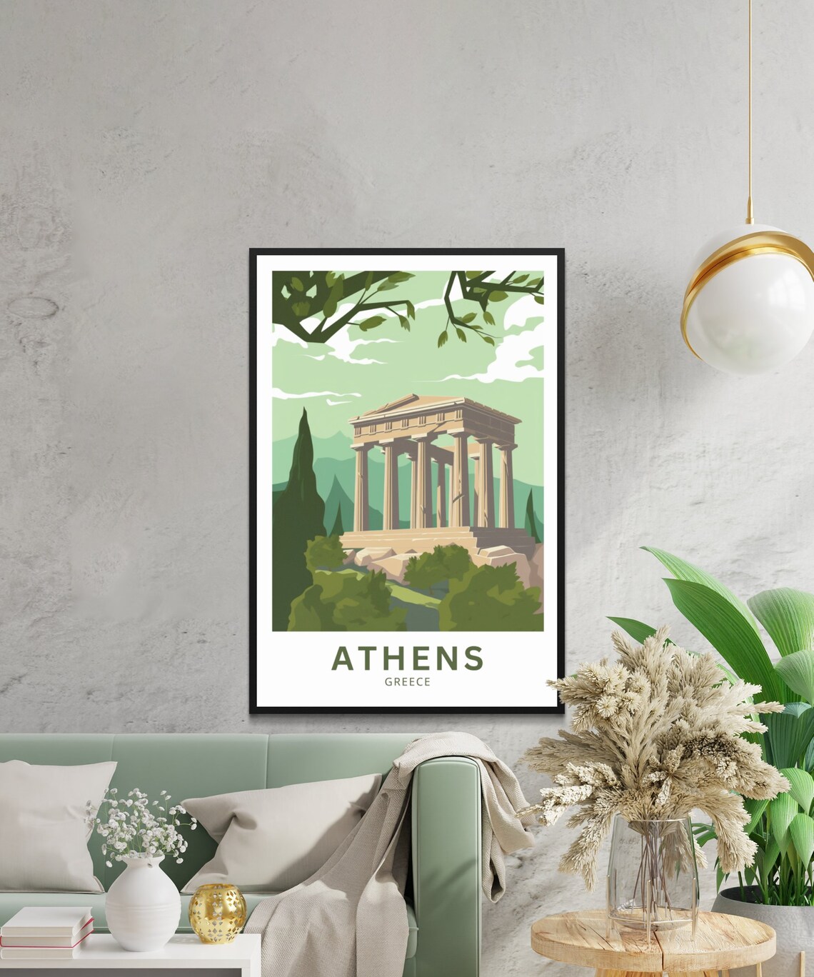Athens Greece Ancient Temple Cypress Green Travel Art Poster - Image 5