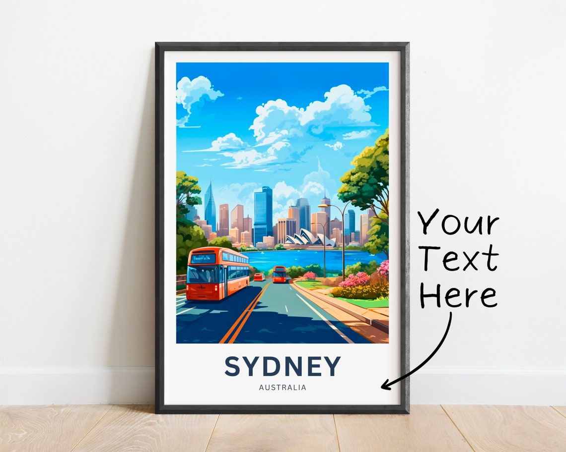 Personalized Sydney Red Bus City Skyline Custom Travel Poster