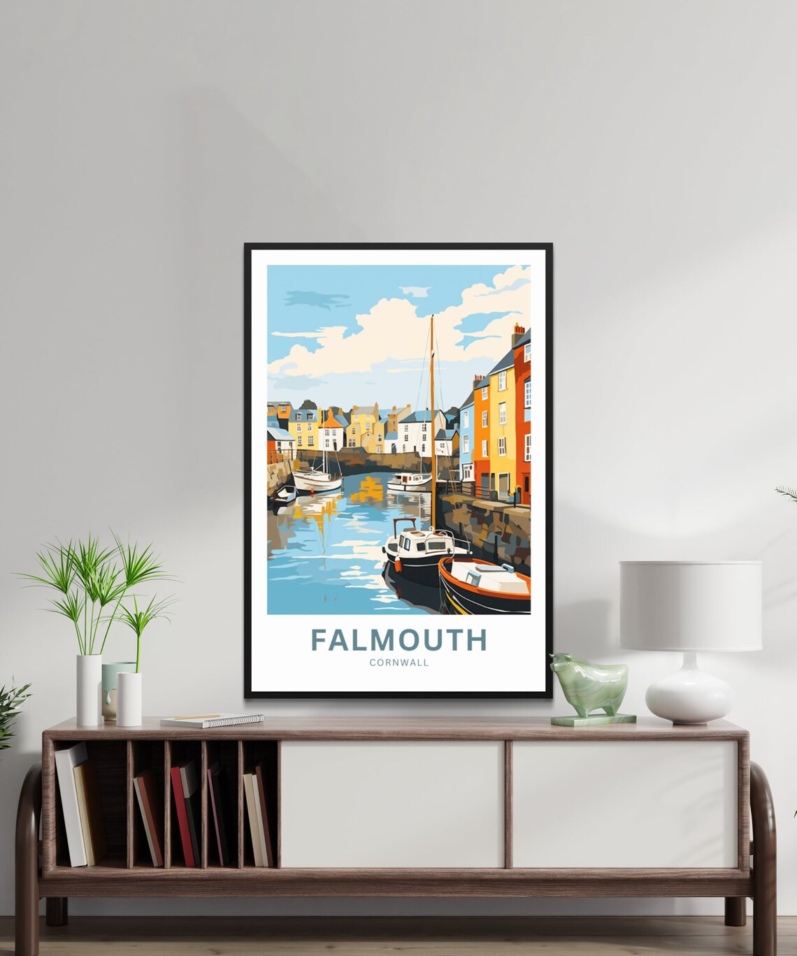 Falmouth Cornwall Harbor Sailboats Colorful Waterfront Travel Poster - Image 2