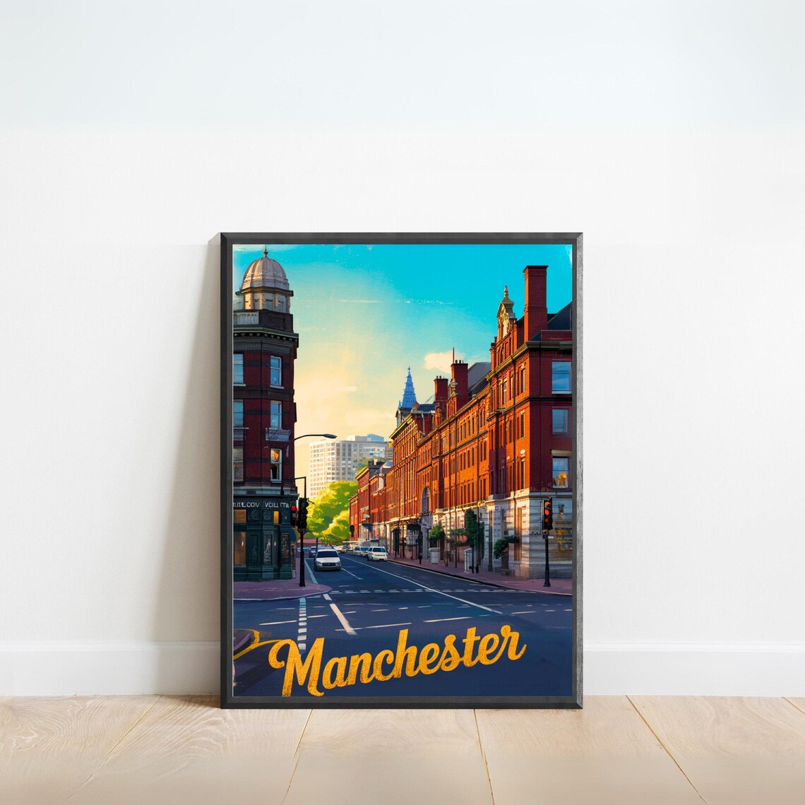 Manchester England Vintage Red Brick Street Retro City Poster