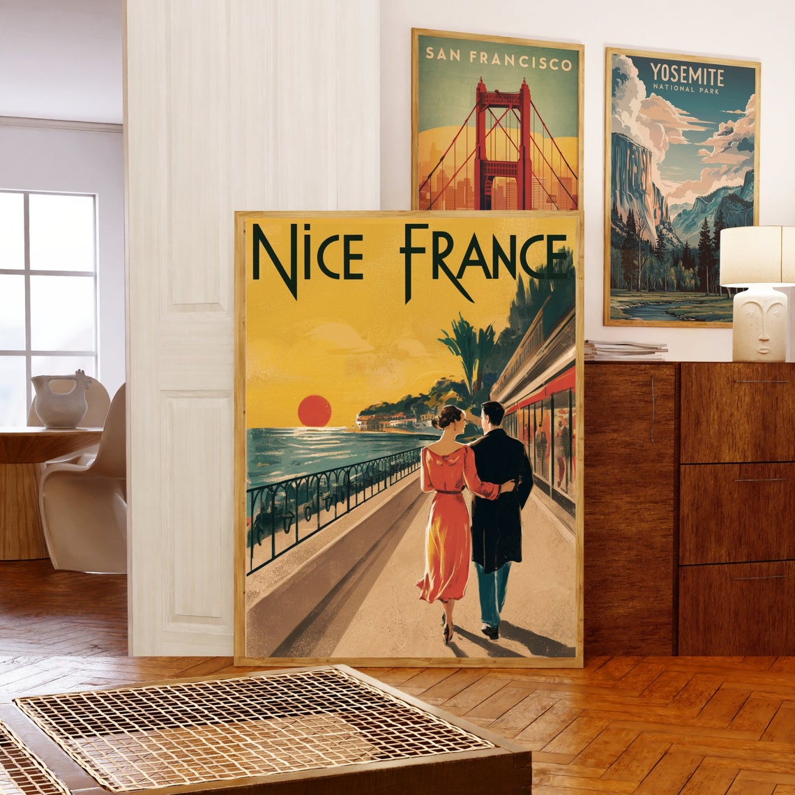 Nice France Art Deco Couple Strolling Sunset Promenade Poster - Image 5