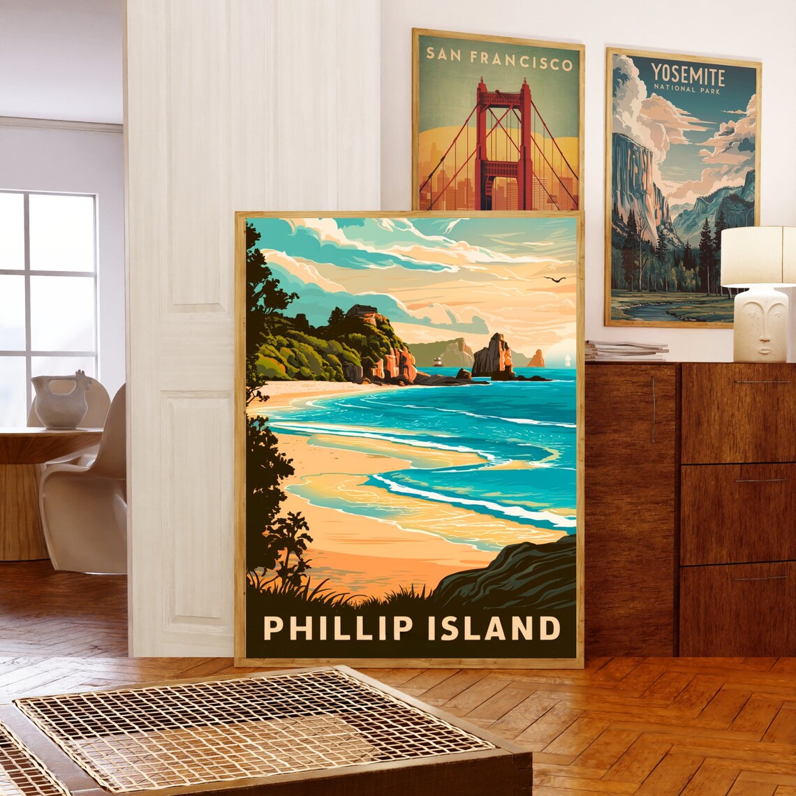 Phillip Island Australia Vintage Beach Sea Stacks Scene Poster - Image 5