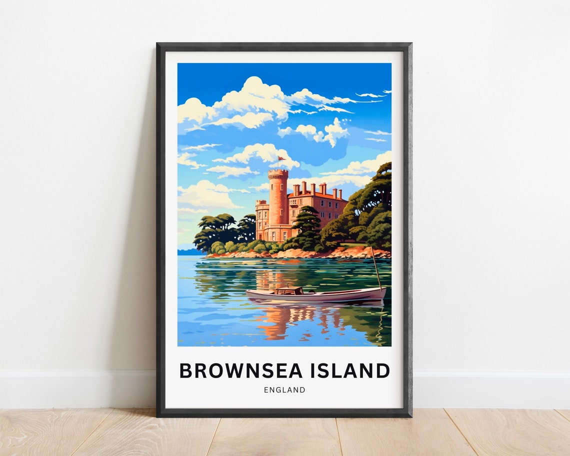 Brownsea Island England Castle Boat Reflection Harbor Travel Poster