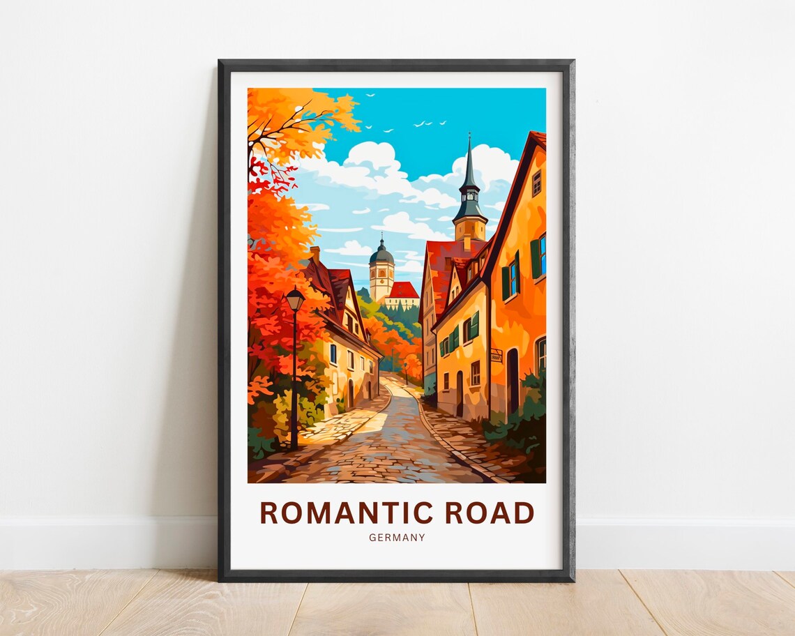 Romantic Road Germany Travel Autumn Cobblestone Street Poster