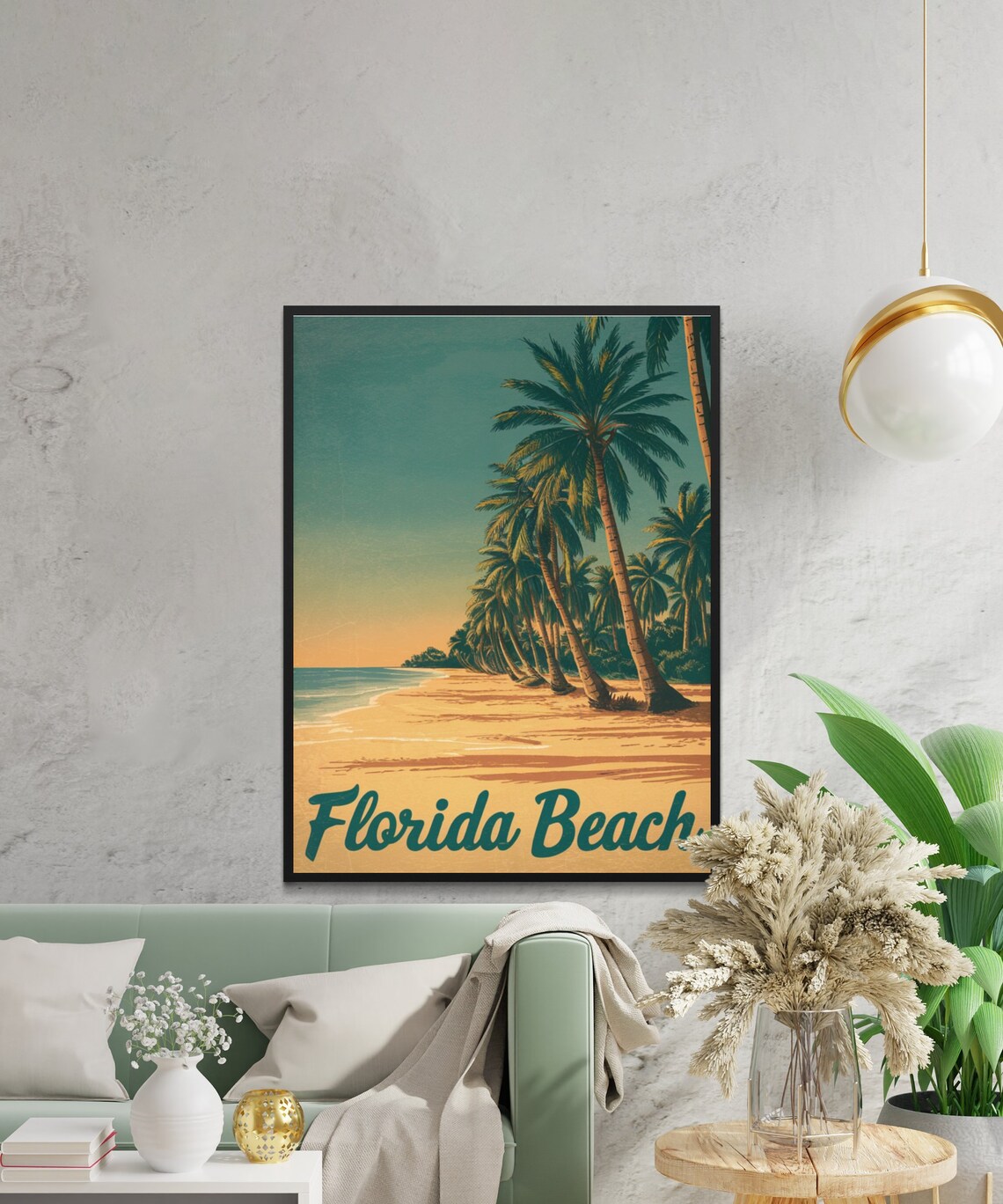 Florida Beach Palm Trees Golden Hour Vintage Retro Travel Poster - Image 2