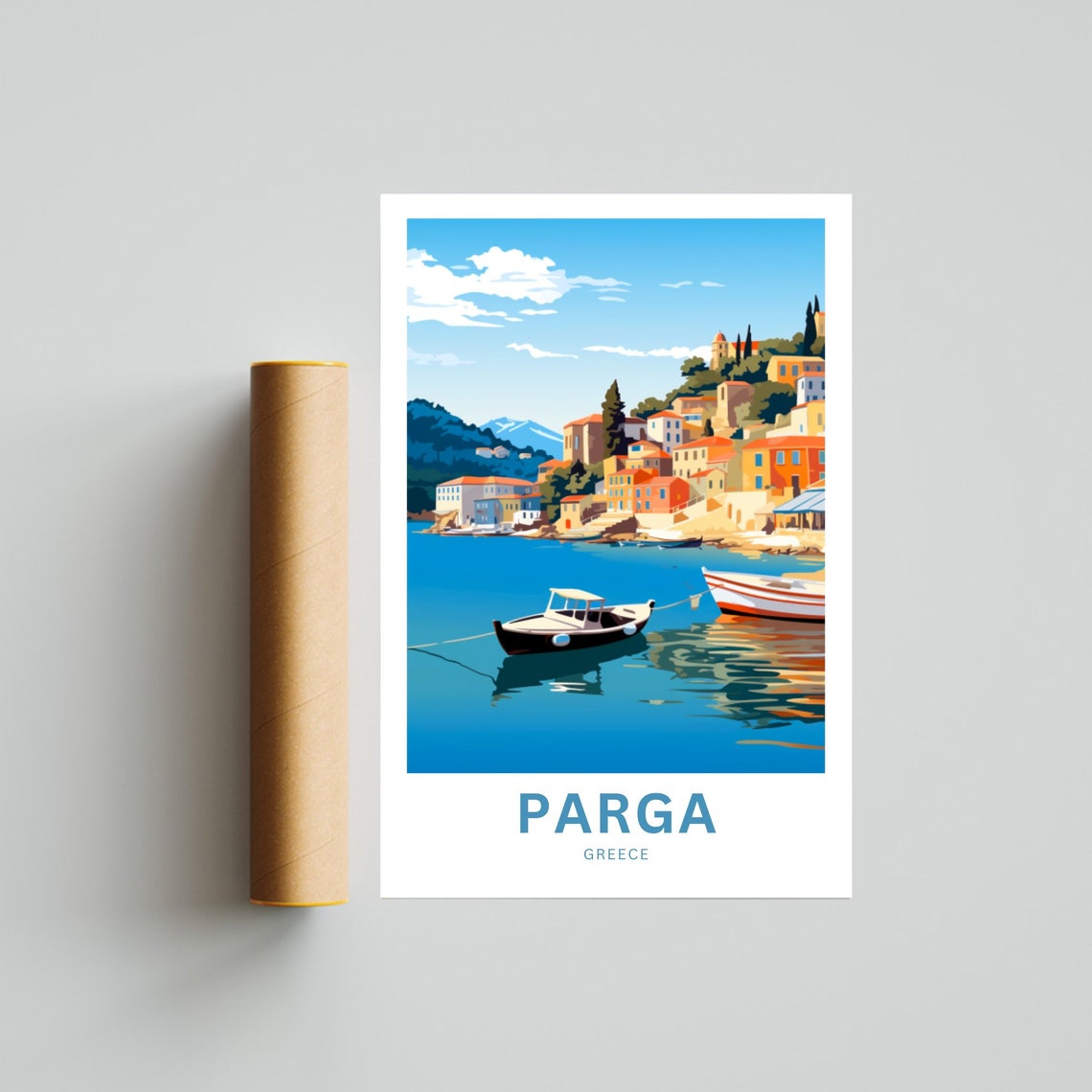 Personalized Parga Greece Harbor Scene Travel Poster with Custom Text - Image 4