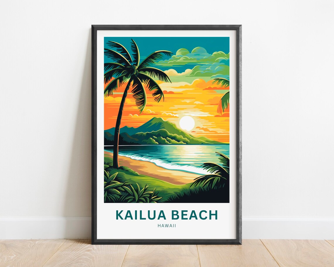 Kailua Beach Travel Poster, Hawaii Wall Art