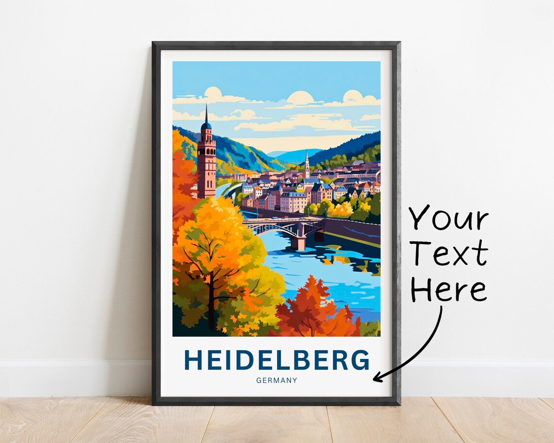 Heidelberg River Autumn Personalized Travel Poster German Old Town Art
