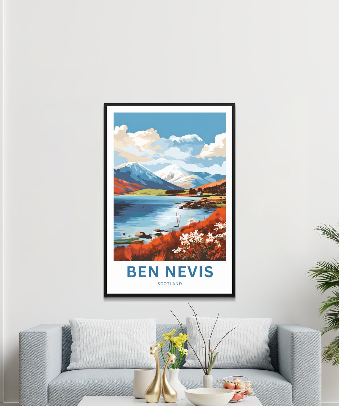 Ben Nevis Scotland Snowy Peaks Over Autumn Lakeshore Scene Poster - Image 3