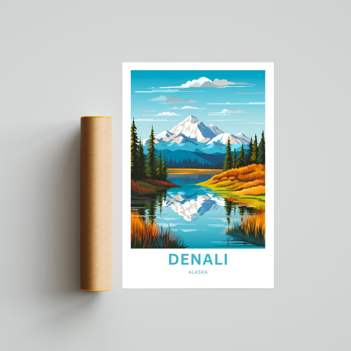 Personalized Denali Alaska Mountain Lake Reflection Travel Poster - Image 4