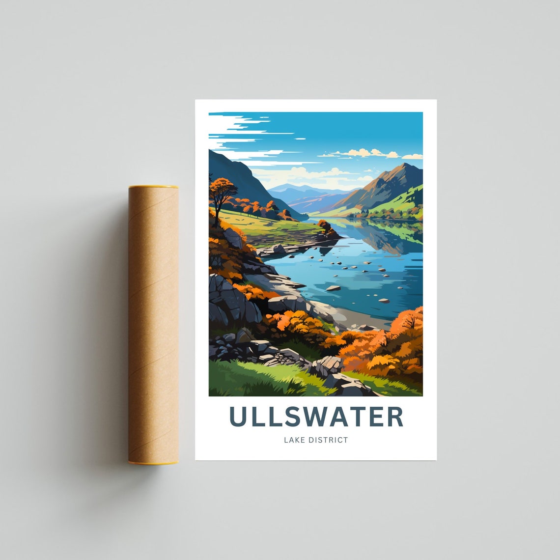 Ullswater Lake District Fell View Autumn Illustrated Travel Poster - Image 4