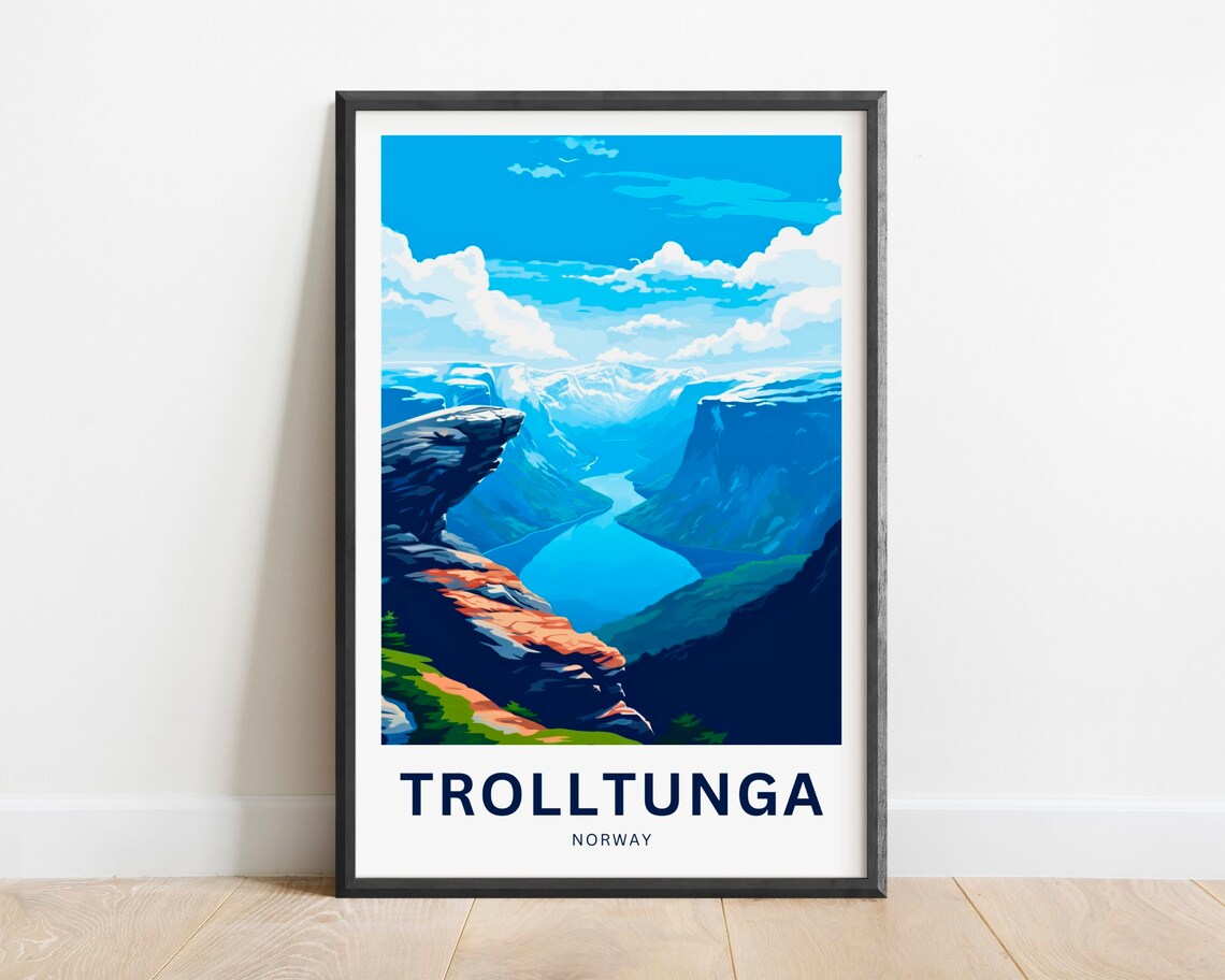 Trolltunga Norway Famous Fjord Cliff Ledge Overlook Travel Poster