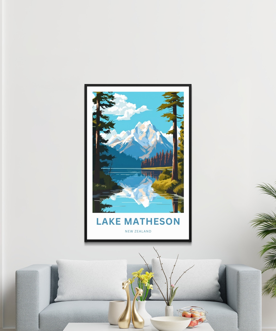 Lake Matheson New Zealand Alpine Peak Lake View Travel Poster - Image 2