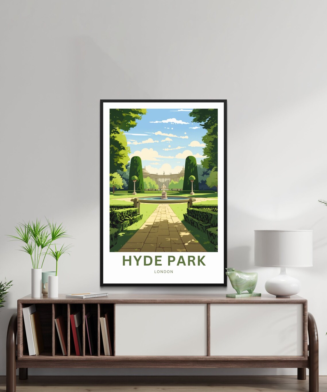 Hyde Park London Sunny Garden Fountain Vintage Travel Poster - Image 2