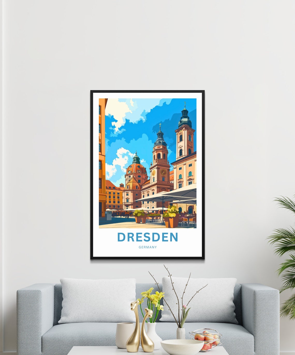 Dresden Germany Historic Church Square Outdoor Cafe Scene Poster - Image 3
