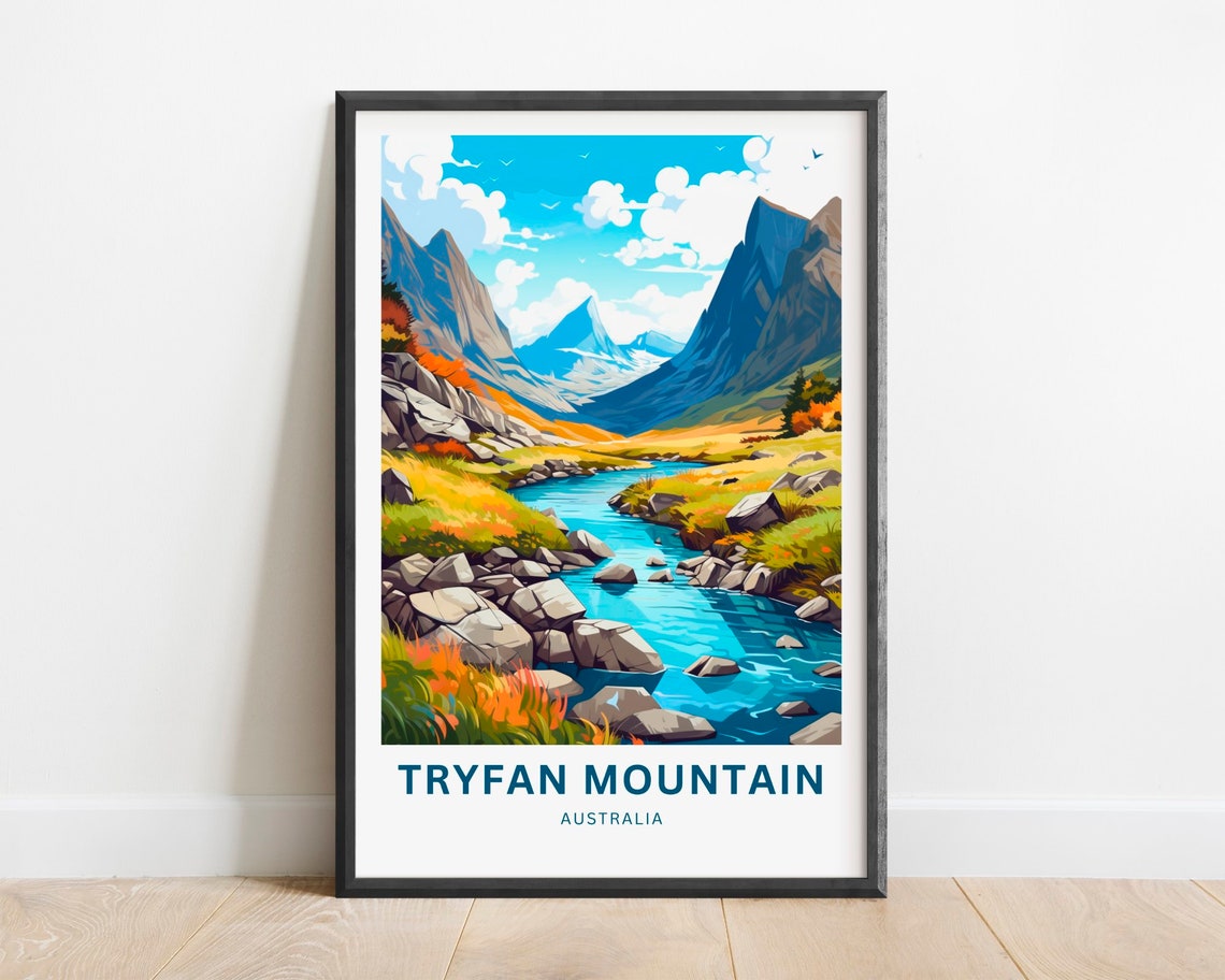 Tryfan Mountain Australia Alpine River Valley Bold Travel Poster