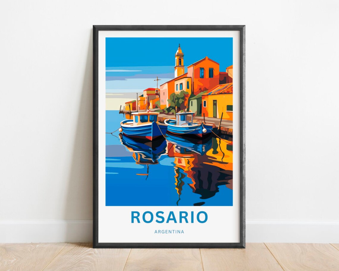 Rosario Argentina Harbor Boats Colorful Waterfront Travel Poster