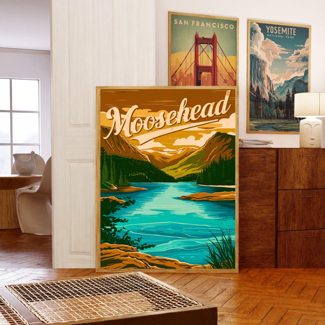 Moosehead Vintage Amber Lake Mountain Landscape View Art Poster - Image 3