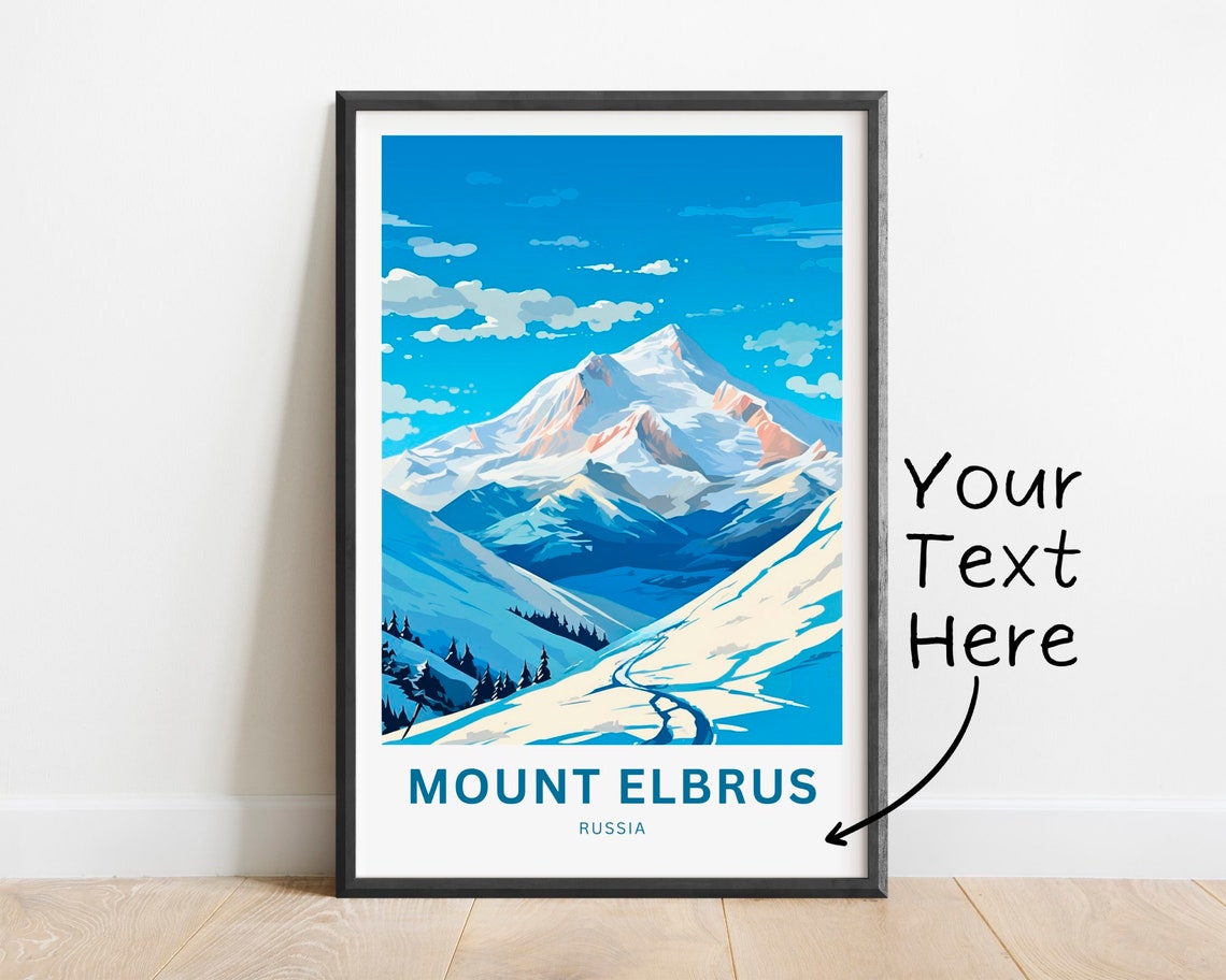 Mount Elbrus Russia Personalized Snowy Peak Alpine Travel Poster