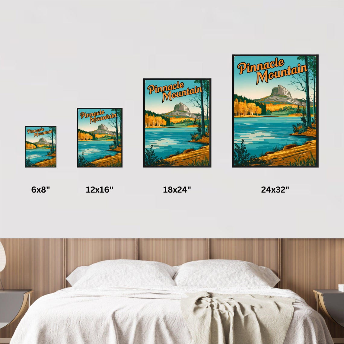 Pinnacle Mountain Autumn Lake Rock Formation Retro Travel Poster - Image 2