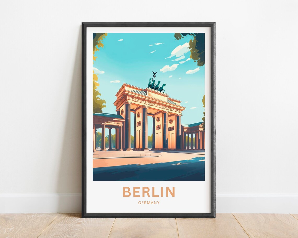 Berlin Germany Brandenburg Gate Sunny Plaza Travel Art Poster
