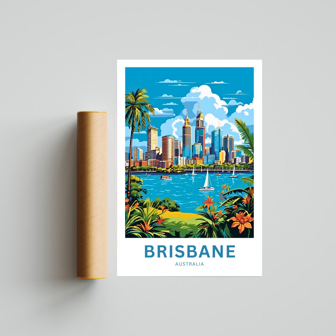 Personalized Brisbane Australia Skyline Sailboats Tropical Poster - Image 4