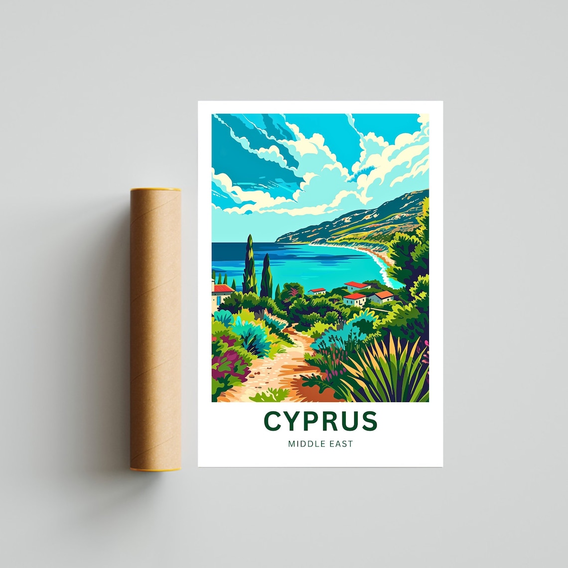 Cyprus Coastal Path Garden Bay Overlook Mediterranean Travel Poster - Image 4