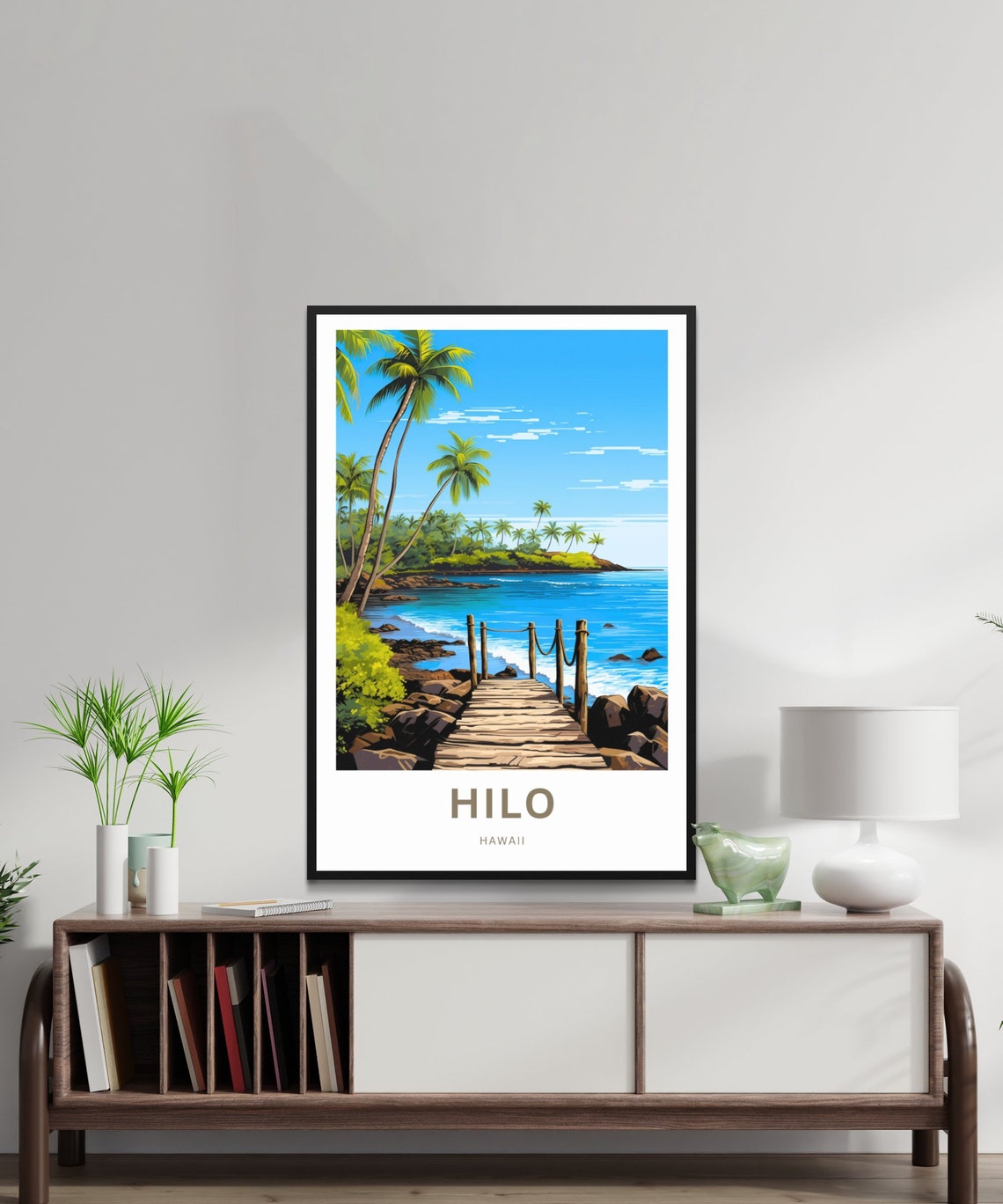 Hilo Hawaii Ocean Boardwalk Palm Trees Coastal Travel Poster - Image 2