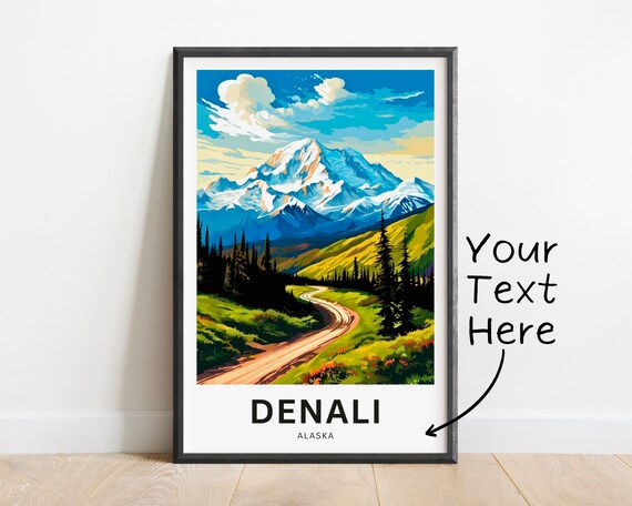 Denali Alaska Mountain Road Vintage Travel Poster Personalized Gift