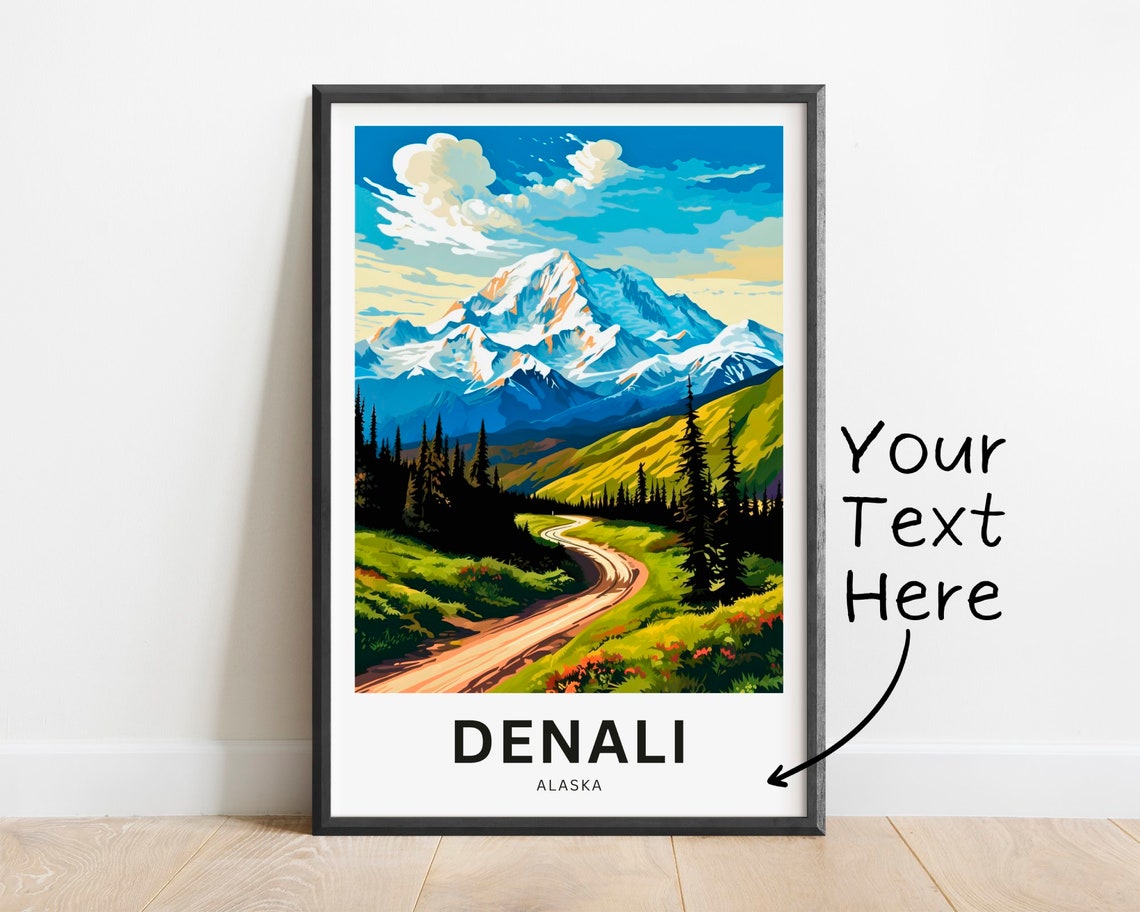 Denali Alaska Mountain Road Vintage Travel Poster Personalized Gift