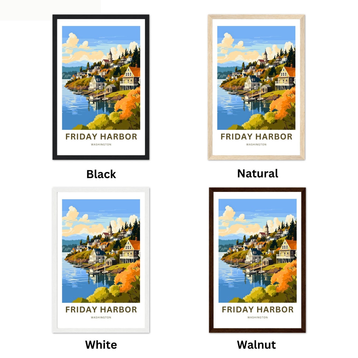 Friday Harbor Washington Customizable Hillside Town Poster Artwork - Image 2