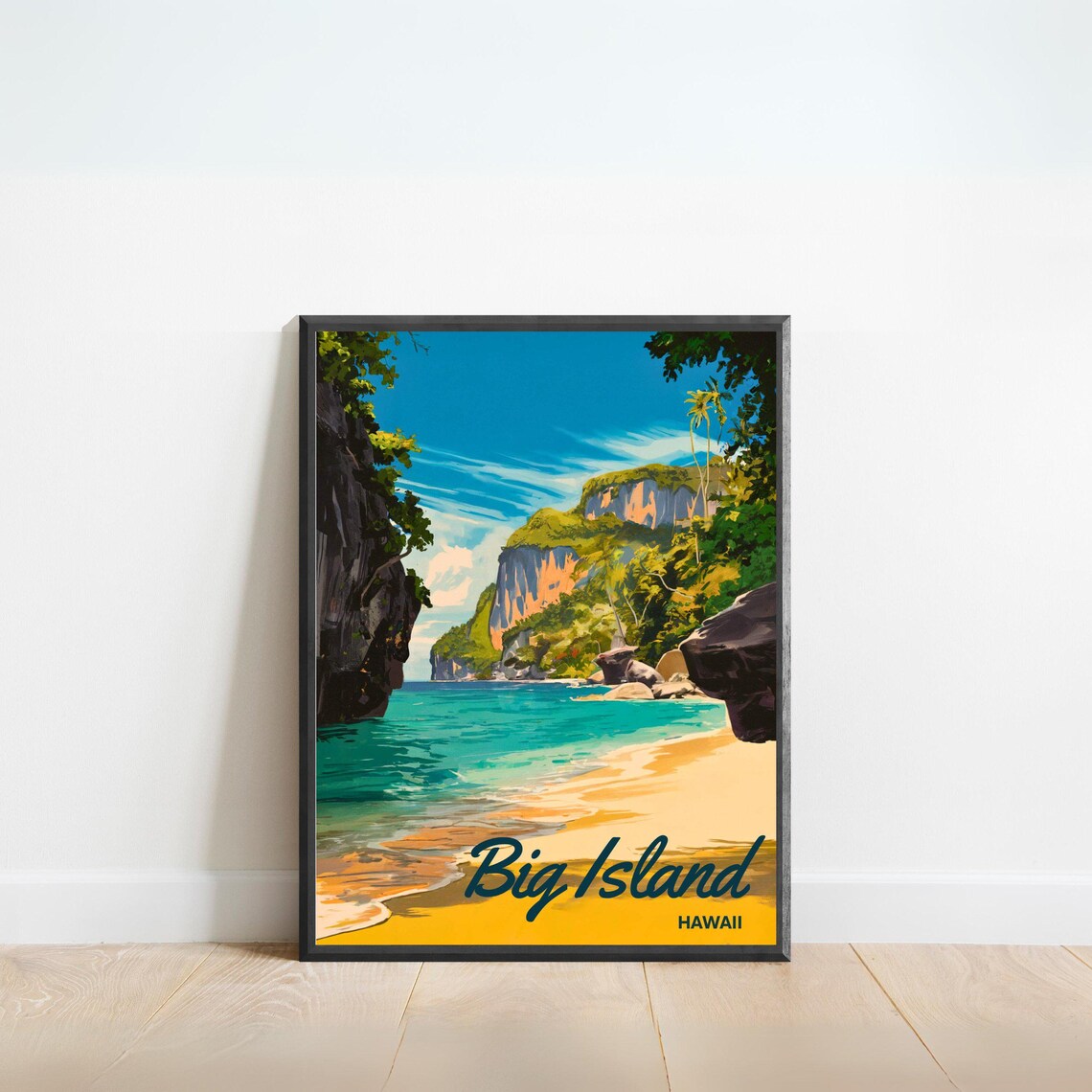 Big Island Hawaii Turquoise Cove Beach Vintage Travel Poster