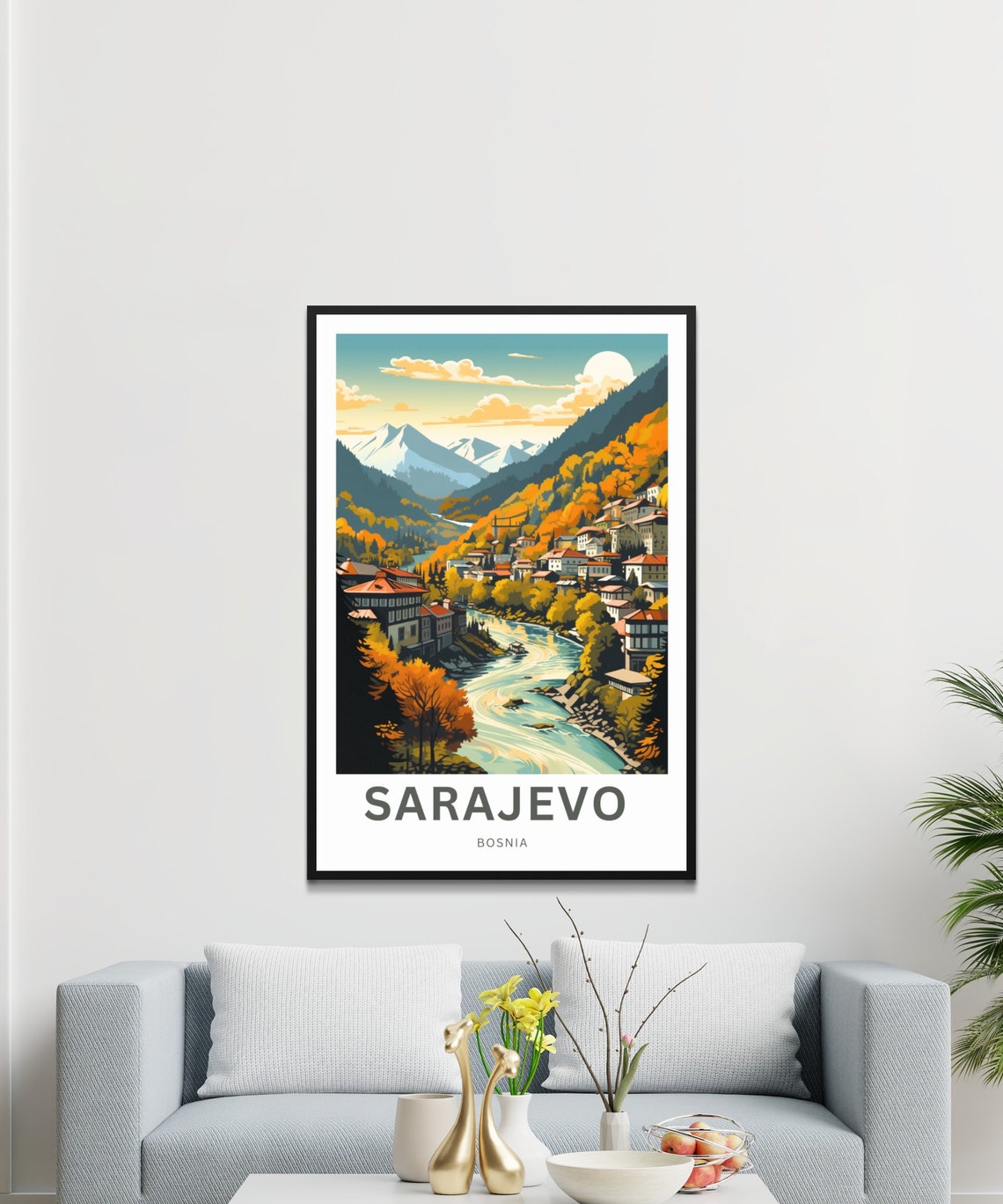 Sarajevo Bosnia Autumn Riverside Town Mountains Personalized Poster - Image 3