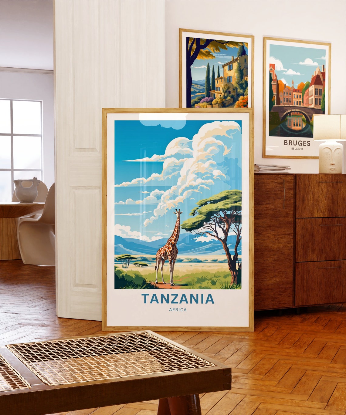 Tanzania Giraffe Acacia Tree Personalized Safari Travel Poster - Image 5