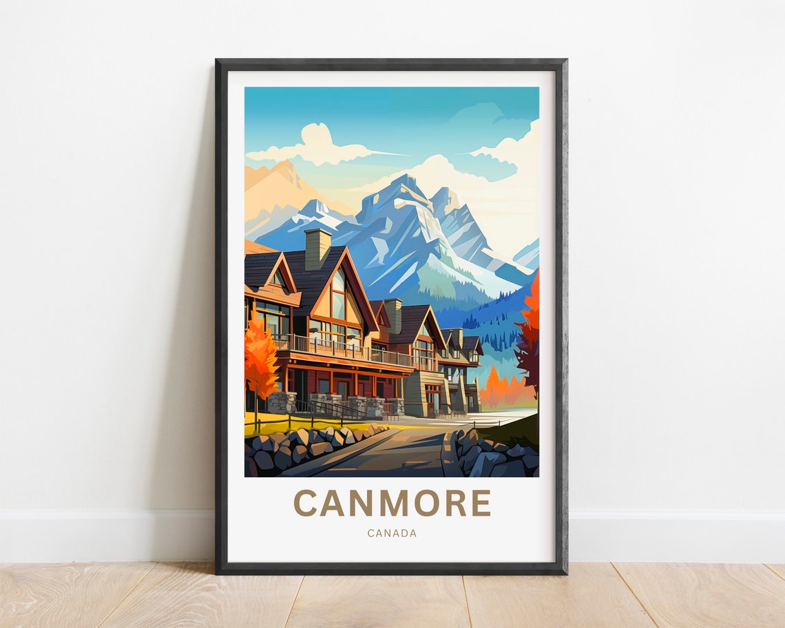 Canmore Canada Rocky Mountain Lodge Peaks Vintage Travel Poster