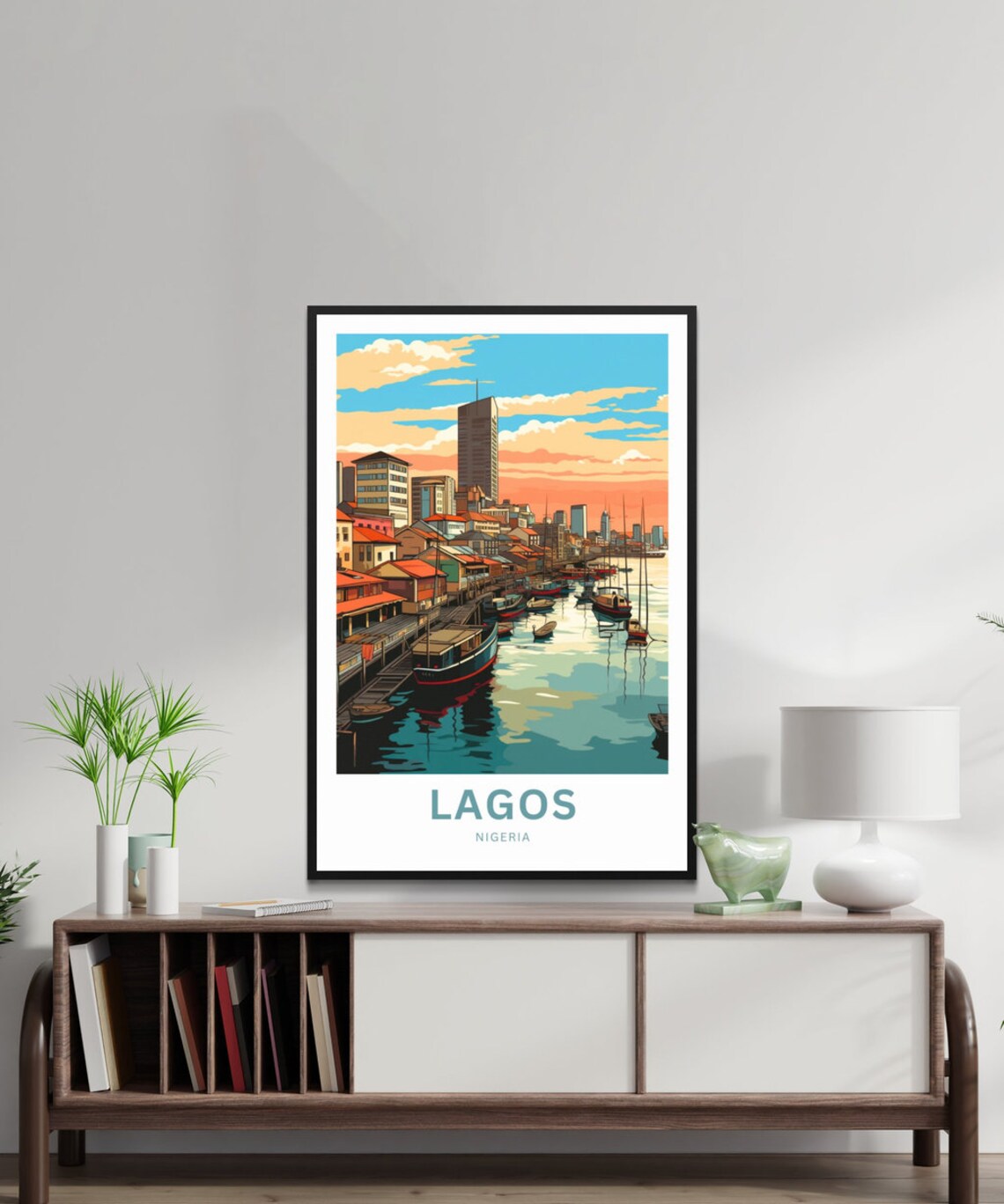 Lagos Nigeria Customizable Harbor Sunset Skyline Travel Poster - Image 2