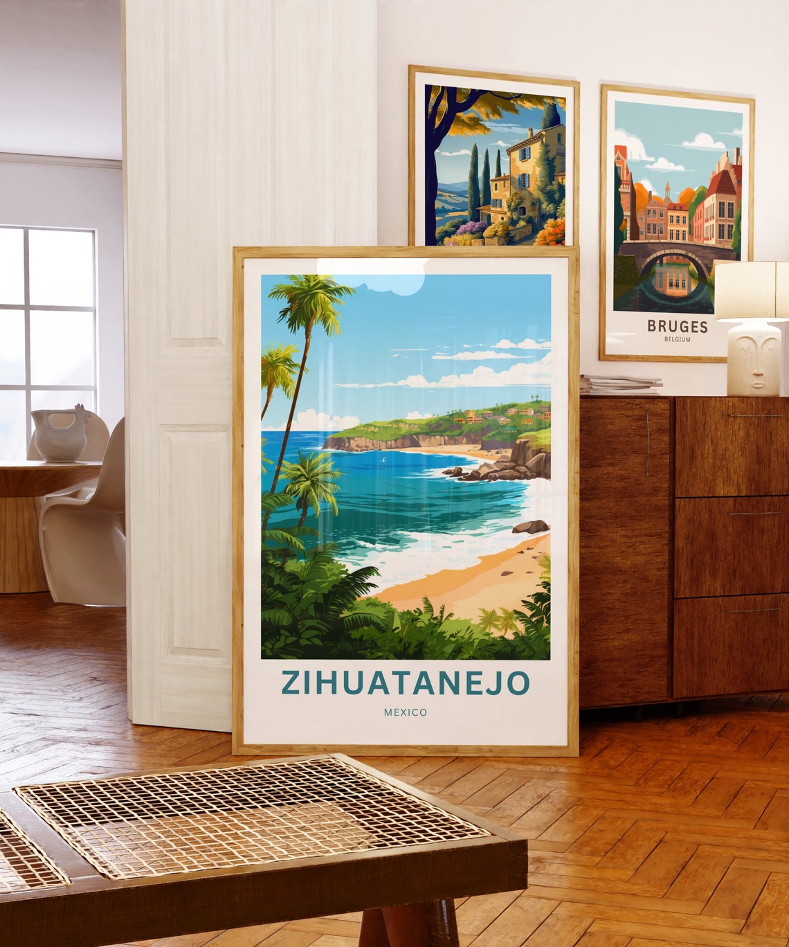 Zihuatanejo Mexico Coastal Cliffs Tropical Beach Village Travel Poster - Image 5