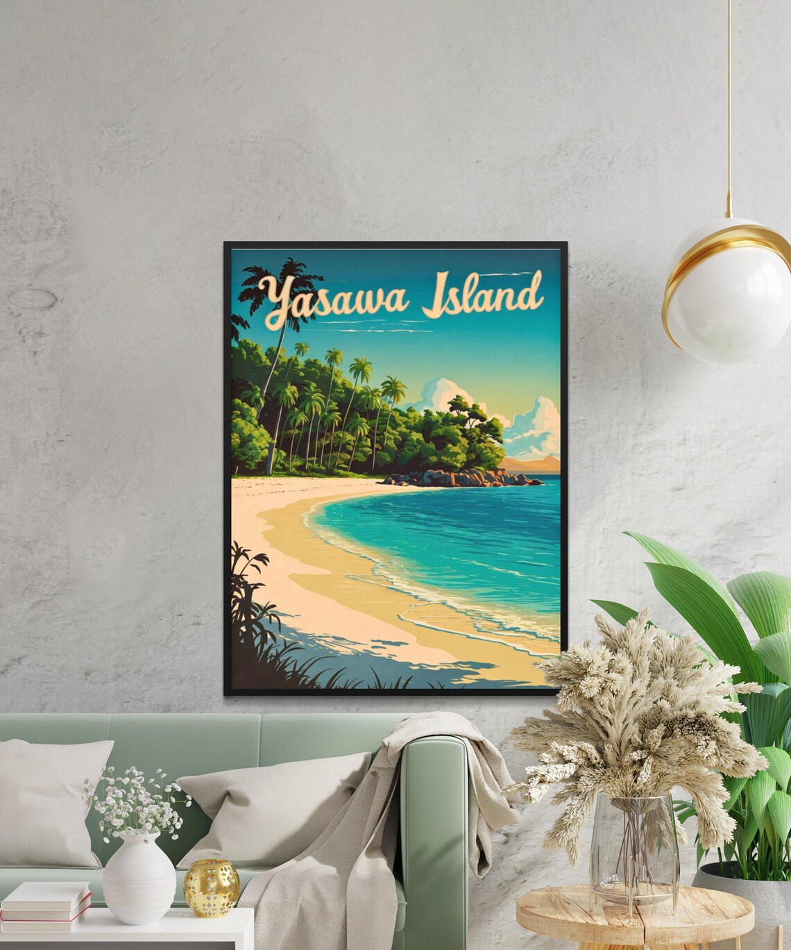 Yasawa Island Fiji Tropical Beach Palms Vintage Travel Poster - Image 2