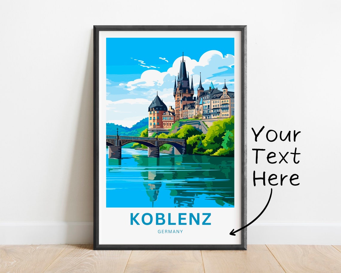 Koblenz Germany Custom Name Riverside Castle Bridge River Poster