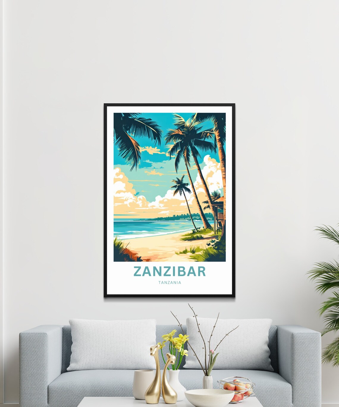 Zanzibar Tanzania Personalized Golden Hour Palms Over Calm Sea Poster - Image 2