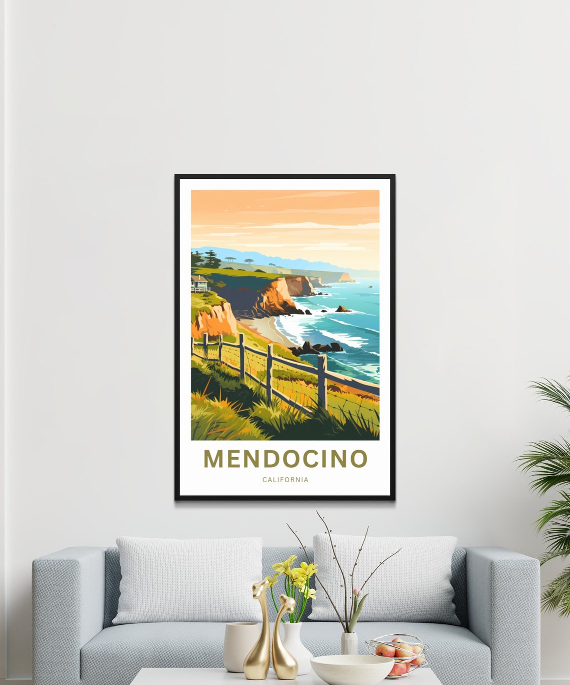 Mendocino California Cliff Sunset Customizable Coastal Travel Poster - Image 3