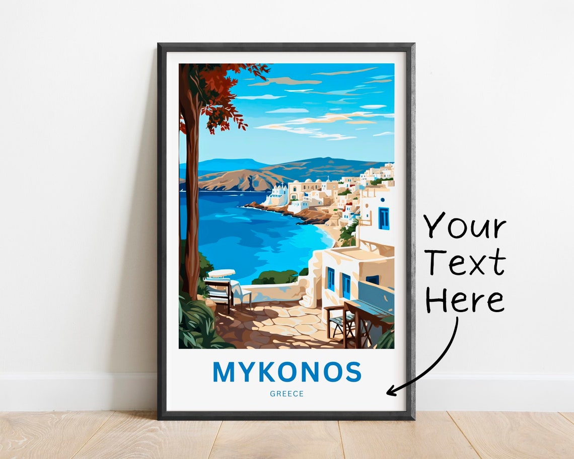 Mykonos Greece Coastal Village Personalized Custom Travel Poster