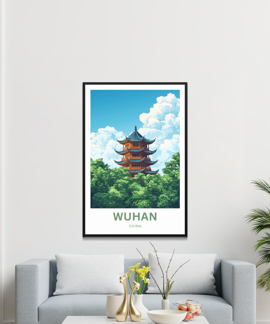 Wuhan China Red Pagoda Tower Rising Above Green Trees Poster - Image 4
