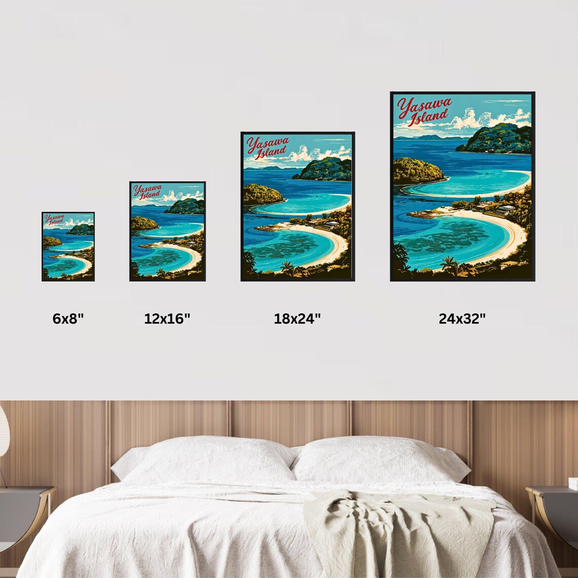 Yasawa Island Fiji Turquoise Lagoon Vintage Retro Beach Travel Poster - Image 4