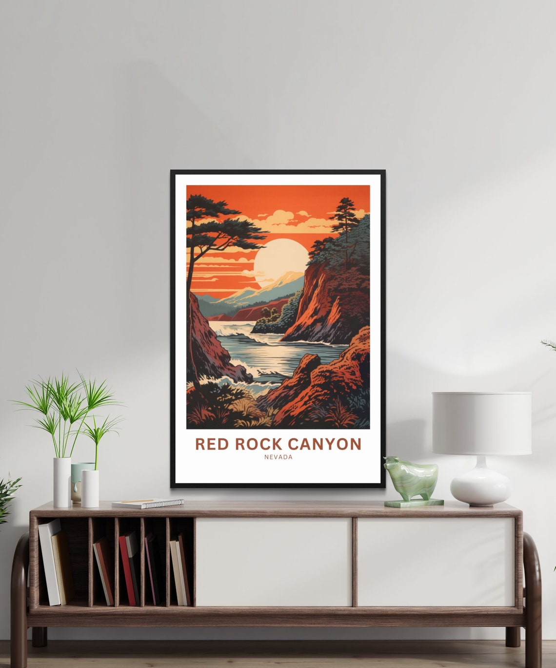 Red Rock Canyon Orange Sun River Cliffs Nevada Desert Poster - Image 2