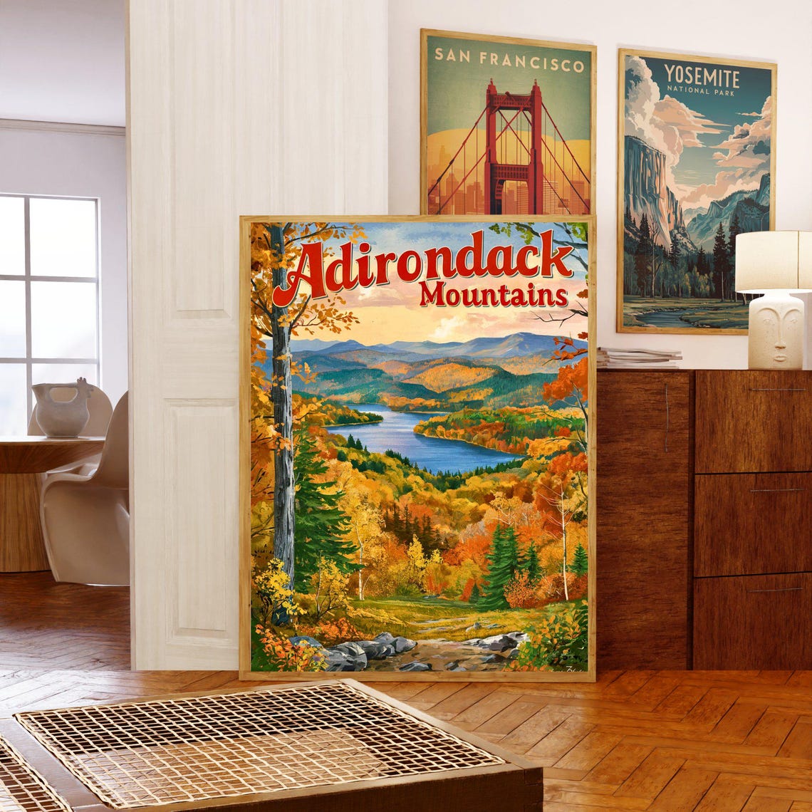 Adirondack Mountains Vintage Poster with Autumn Lake View in Fall - Image 5