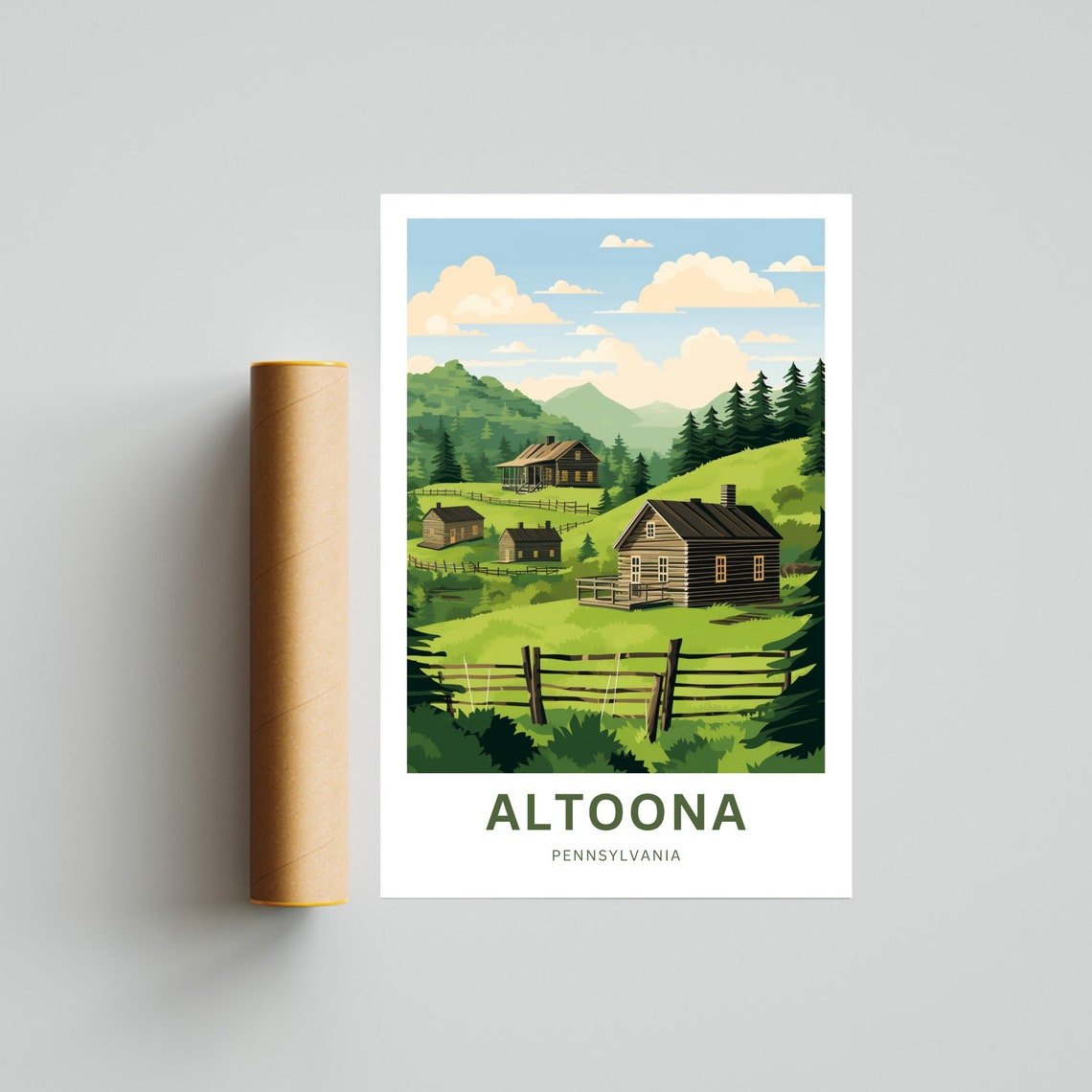 Altoona Pennsylvania Rustic Log Cabin Hillside Travel Poster - Image 4